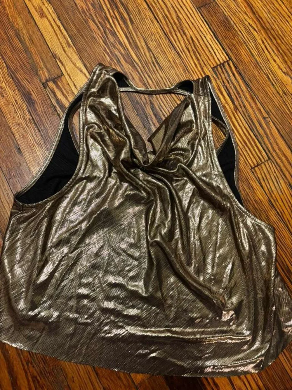 Free People Metallic Gold Cowl Neck Tank Strappy Crop Top Size M (H)